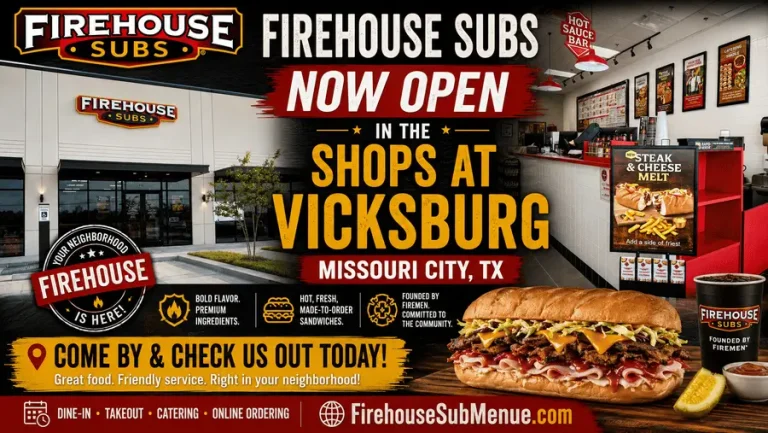 Firehouse Subs now open in the Shops at Vicksburg, Missouri City 26 Firehouse Subs Vicksburg