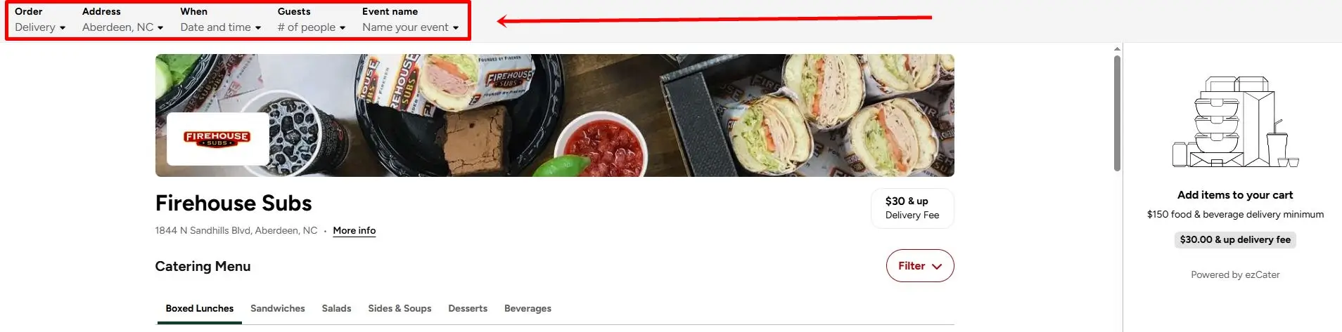 Place the Catering Order