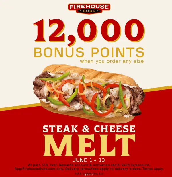 Firehouse Subs 12,000 Bonus Points