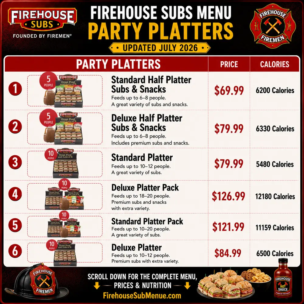 Firehouse Subs Menu Party Platters