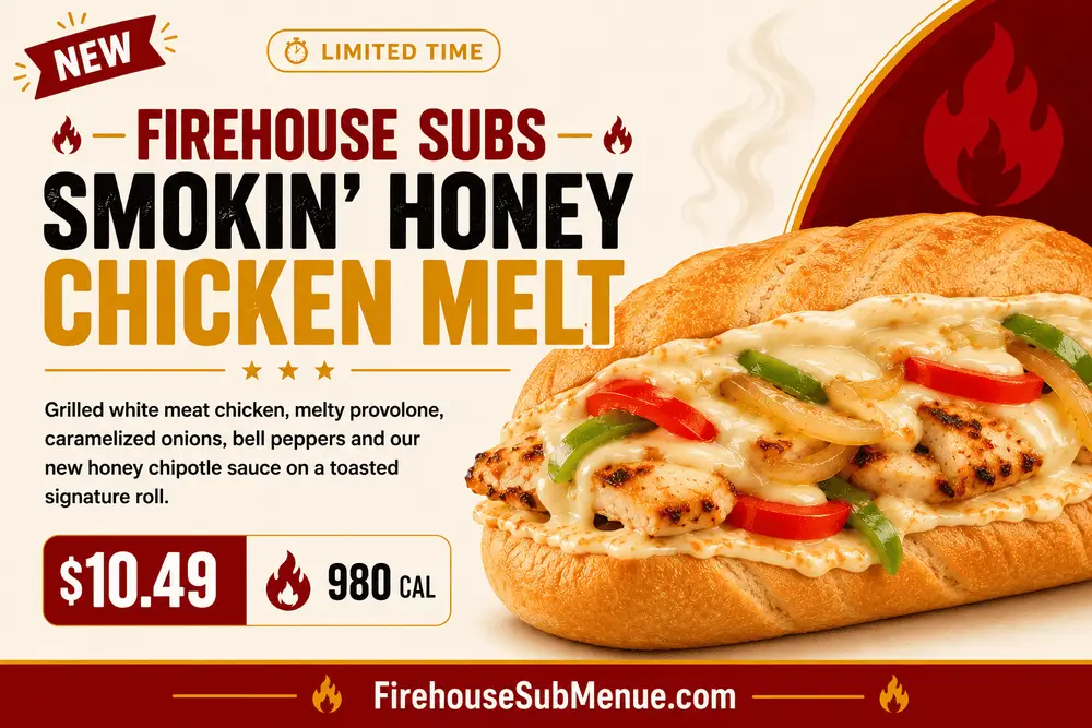 Smokin’ Honey Chicken Melt - Price, Nutrition & Allergens 2 Firehouse Subs Smokin’ Honey Chicken Melt
