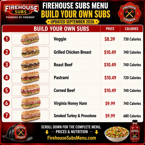 Firehouse Subs Menu Build Your Own Subs September 2026