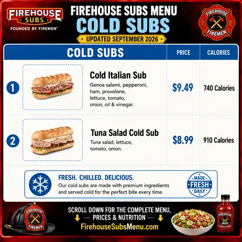Firehouse Subs Menu Cold Subs September 2026