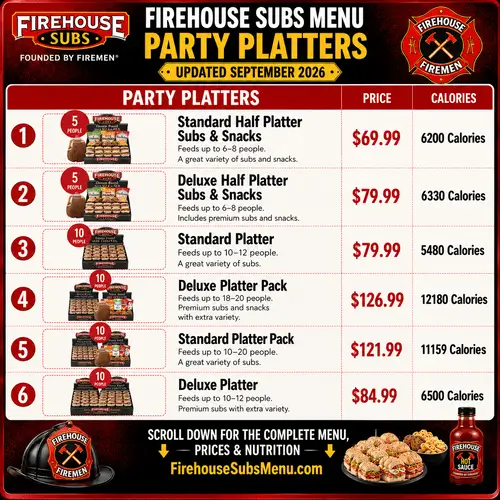 Firehouse Subs Menu Party Platters Menu September 2026