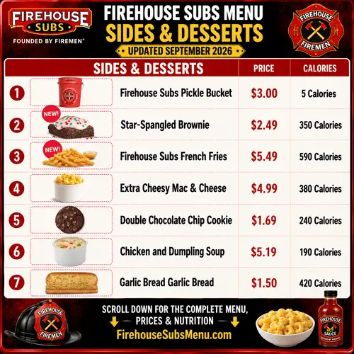 Firehouse Subs Menu Sides And Desserts September 2026